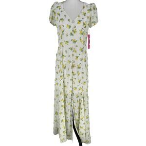Betsey Johnson Yellow Floral Dress Short Puffy Sleeves Size 8‎